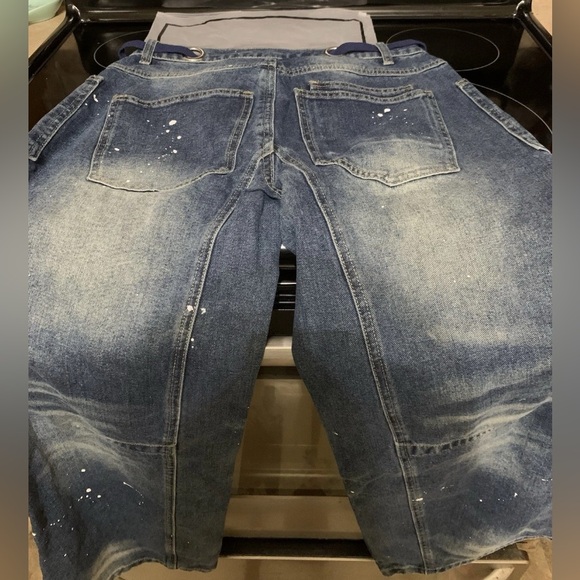 Flamingals Women's Wide Leg Mid Waist Baggy Barrel Jeans Medium Drawstring Med - Picture 5 of 6